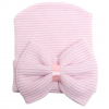 Newborn hat white with pink striped ribbon