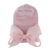 Newborn hat with pink bow of ribbon pink striped extra warm
