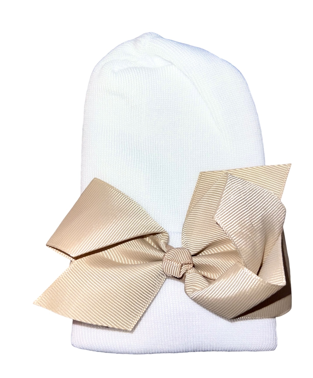 Newborn hat with ribbon bow golden extra warm