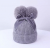 Grey bow winterhat with pompoms 