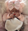 Newborn hat with pink bow and pink rhinestones