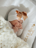 Newborn hat white with bronze colored ribbon bow extra warm