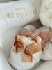 Newborn hat white with bronze colored ribbon bow extra warm