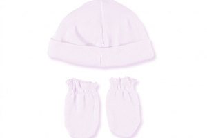 Pink newborn set of mittens and hat