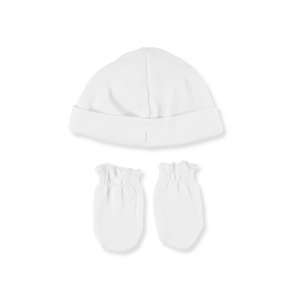White newborn set of mittens and hat