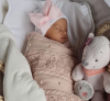 Newborn hat white with pink ribbon extra warm
