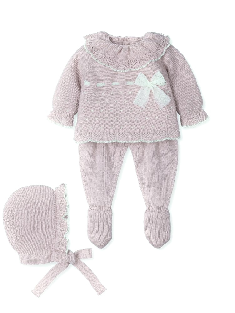 Pink knit bow outfit