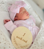 Newborn hat white with pink striped ribbon