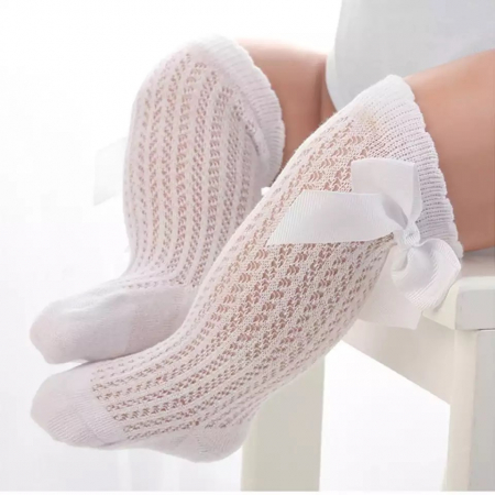 High white cotton bow socks