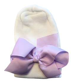 Newborn hat with lilac ribbon bow extra warm