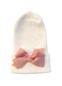 Newborn hat with mini ribbon bow old pink extra warm