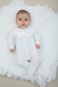 Ecru lace bow baby outfit